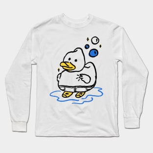 Stick Figure Cute Duck Making Peace Sign Long Sleeve T-Shirt